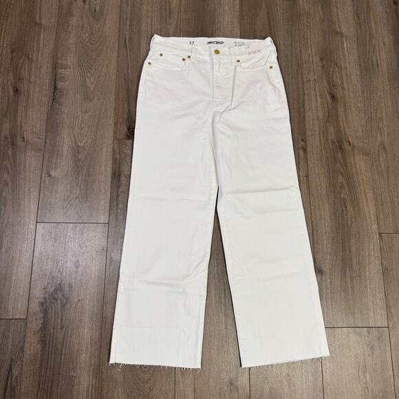 J.Crew 1996 Slim-Wide Leg Jeans SZ 27 White Denim High Rise Raw Hem Semi Stretch - Picture 3 of 7